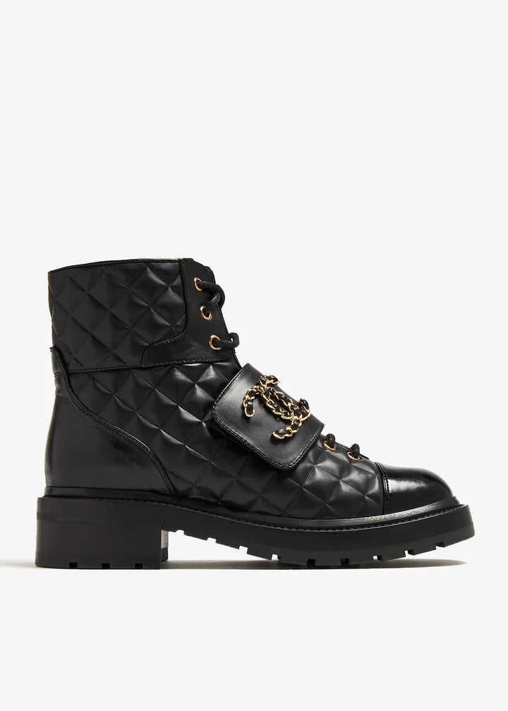 QUILTED COMBAT BOOTS BLACK