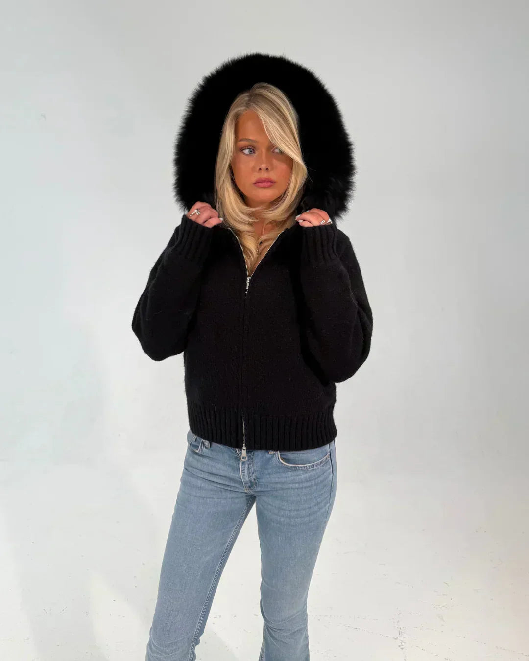 FUR ZIP JACKET BLACK