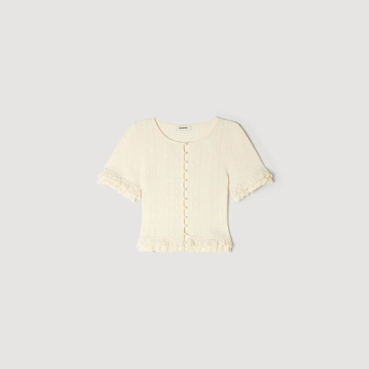 SANDRA RUFFLED KNIT CARDIGAN WHITE