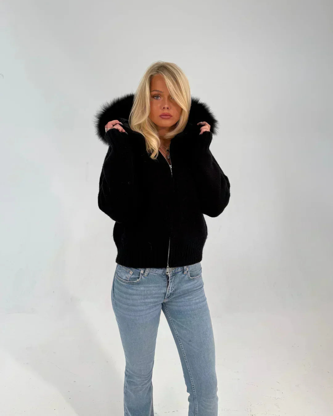 FUR ZIP JACKET BLACK