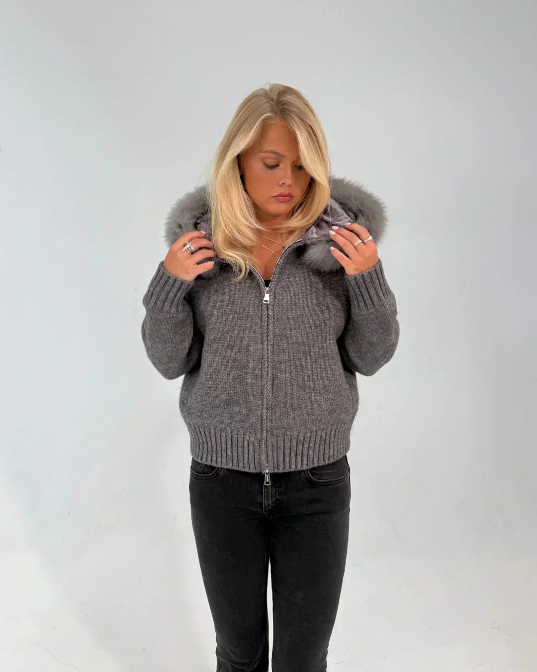 FUR ZIP JACKET GREY