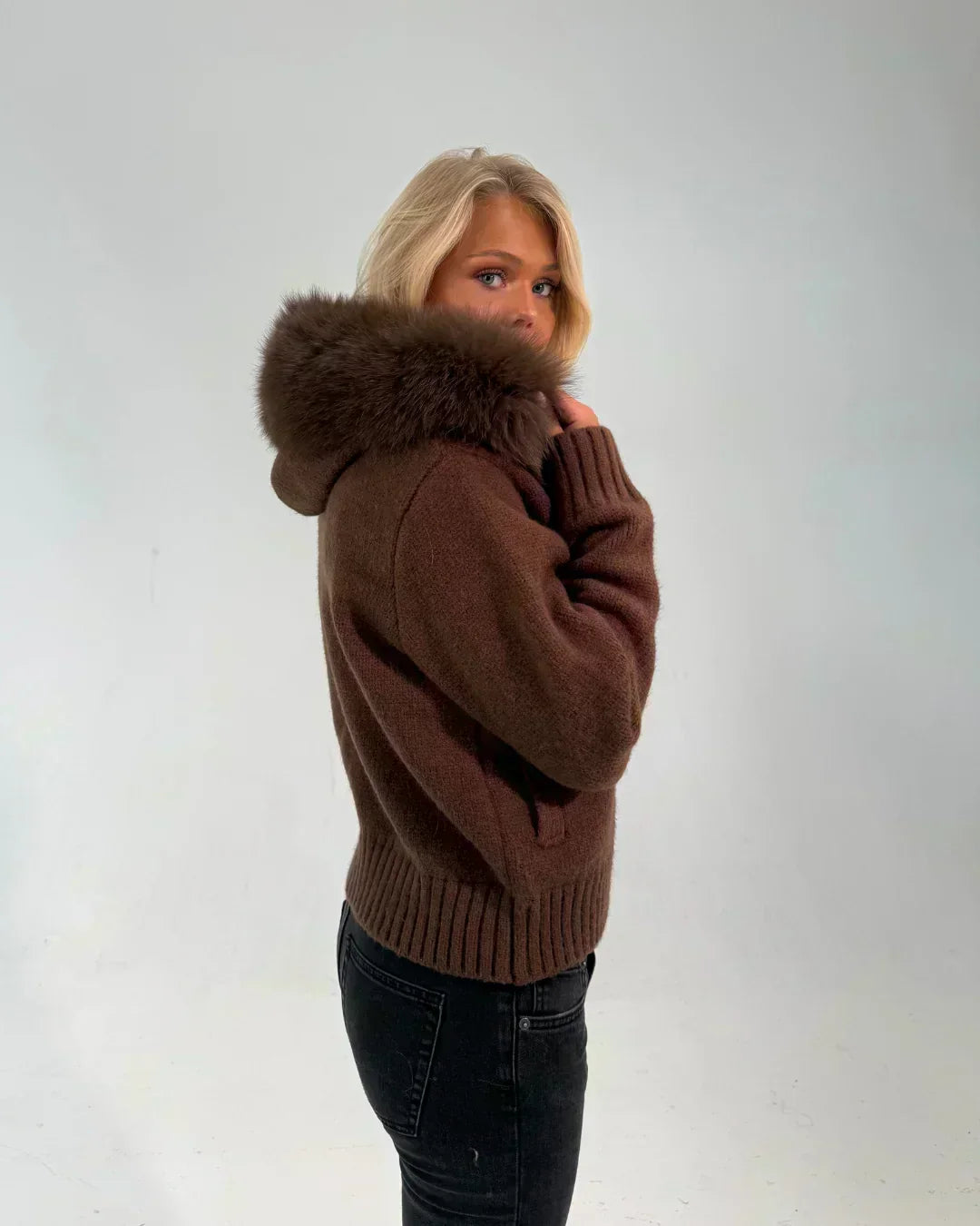 FUR ZIP JACKET CHOCOLATE