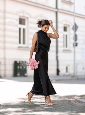 Amara Satin Dress – Black