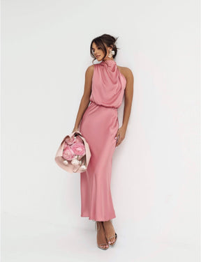Satin Amara Dress – Powder Pink