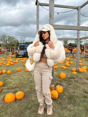 CROPPED MINI HOODED COAT IVORY
