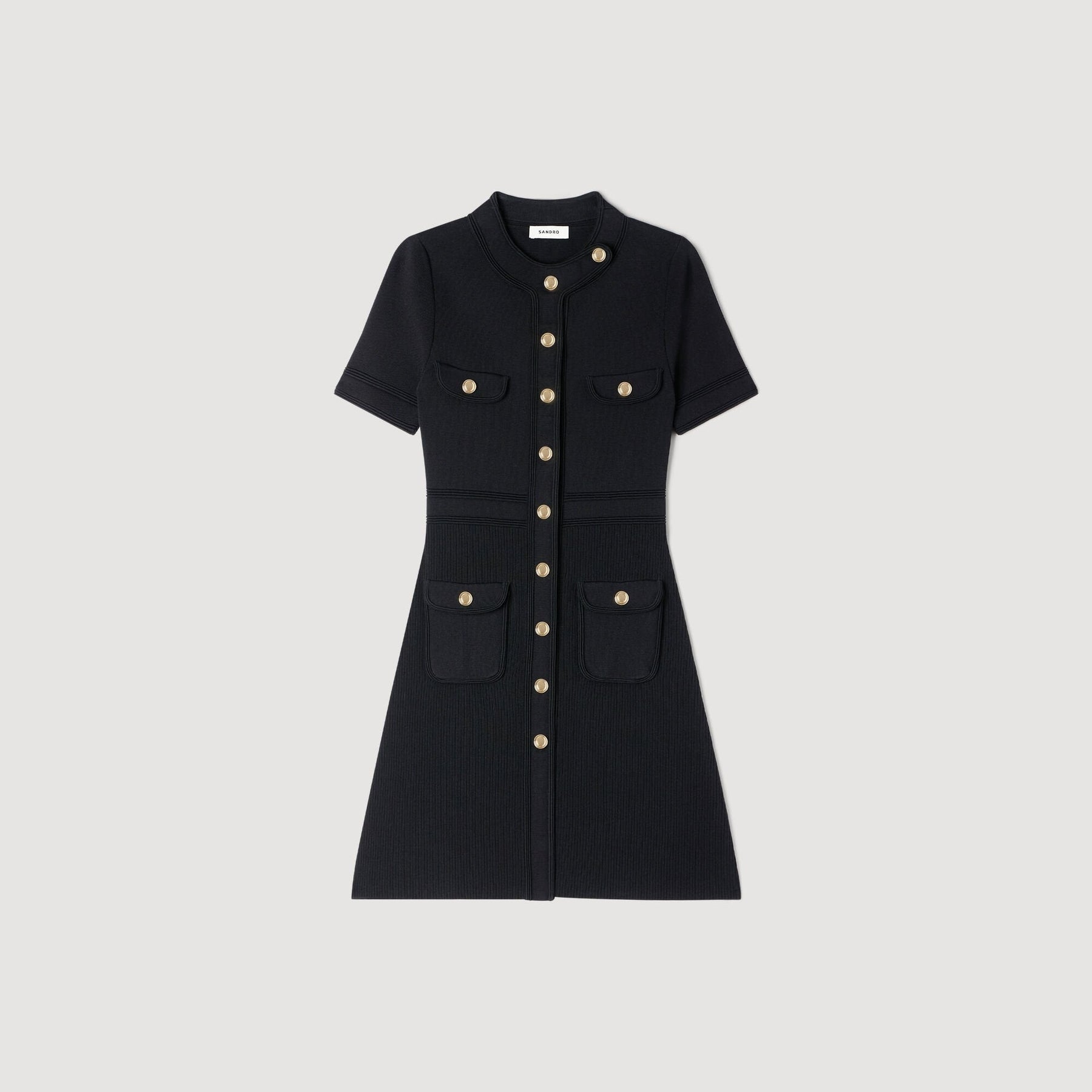 SANDRA JERSEY DRESS WITH BUTTONS BLACK