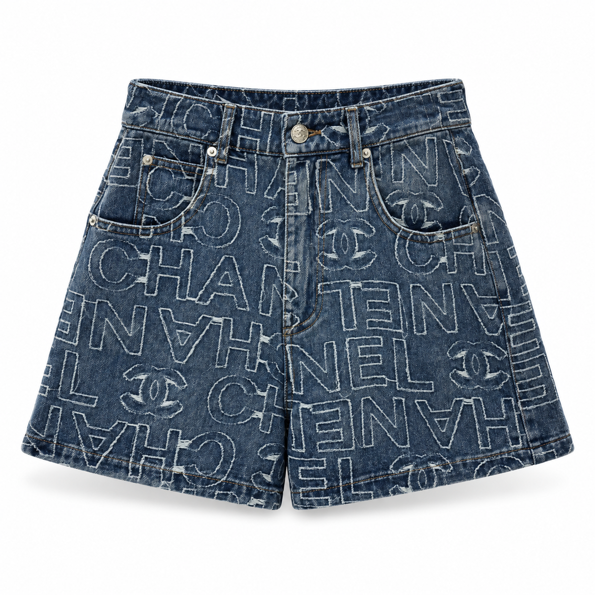 pattern denim shorts